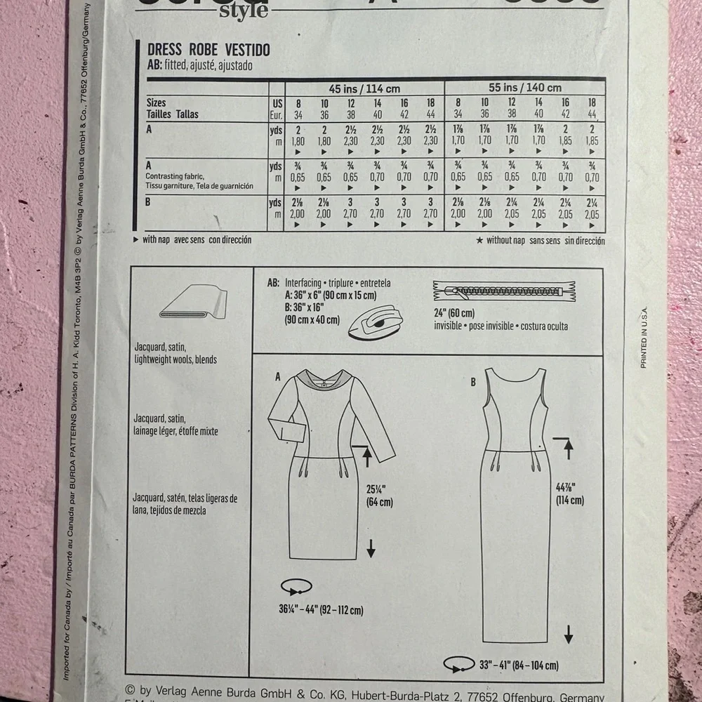 BN UNCUT BURDA 6585 FORMAL DRESS SEWING PATTERN